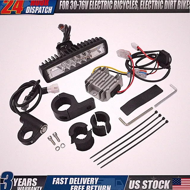 20W 6" Wide LED Front Headlight Kit for 30-76V Electric Bicycle Bar Mount