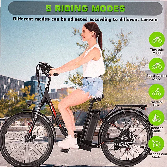 26'' Electric Bike 500W Commuting E-Bike w/48V LI-Battery Beach Cruiser Bicycle~