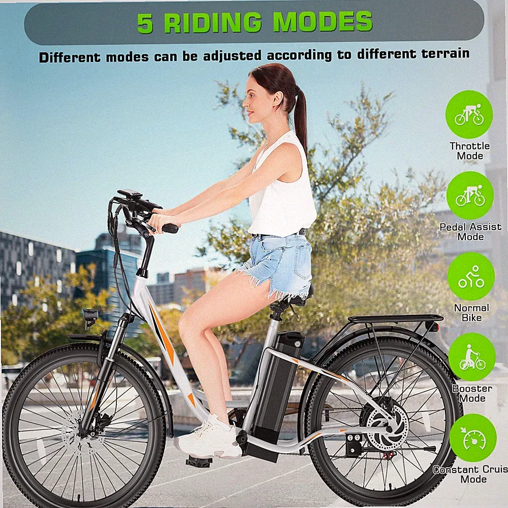 26" Electric Bike for Adults, Beach Cruiser Bicycle 500W E-Bike w/48V LI-Battery