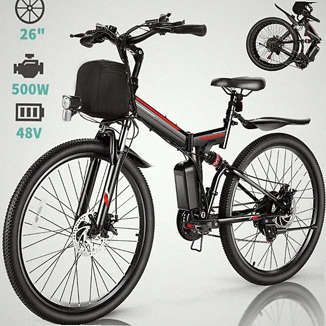 26In Electric Bike 500W 48V Adults Folding e Bike PRO 21-Speed Cruiser Bicycle✨