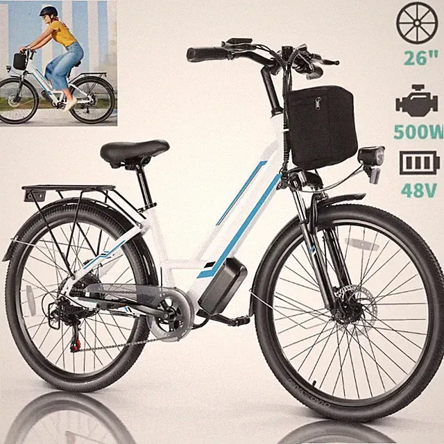 26inch Electric Commuting Bike with Carrier Rack 7 Speed EBike City Moutain Bike