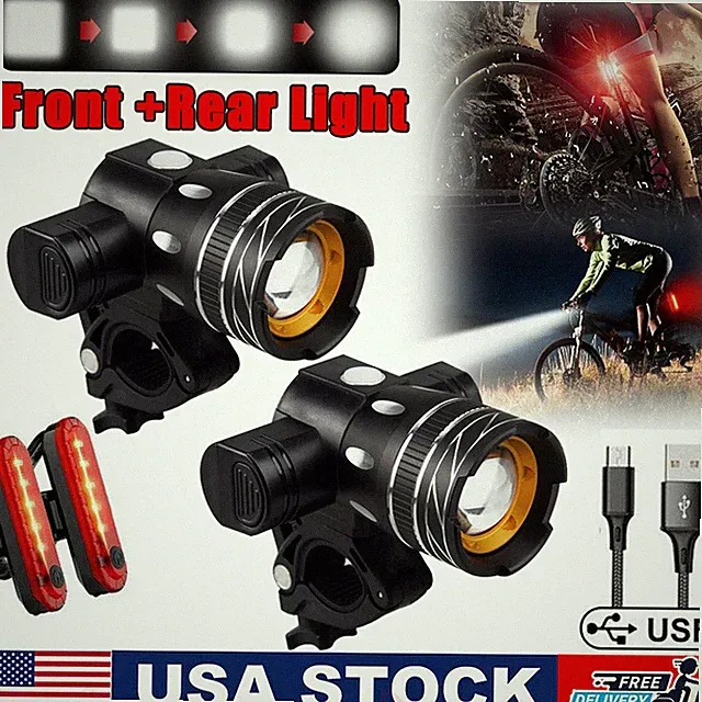 30000LM USB Rechargeable LED MTB Bicycle Light Racing Headlight & Rear Lamp Kit