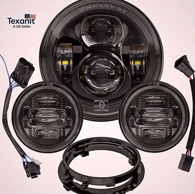 7 Inch Motorcycle LED Headlight 4.5" Fog Passing Lights DOT Kit for Harley David