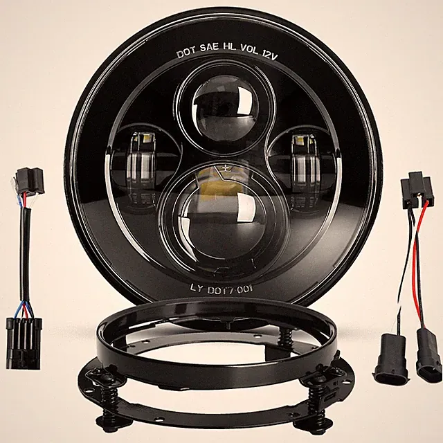 7Inch Black LED Headlight with Mounting Bracket for Motorcycles and Touring