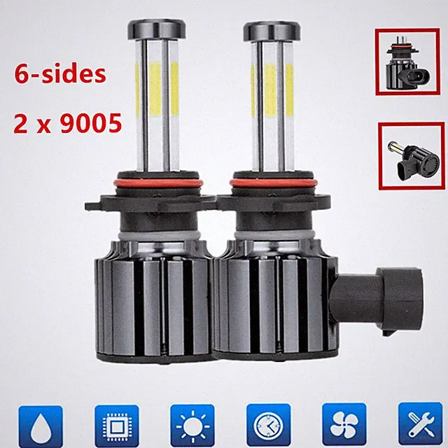 9005 LED Bulbs 6 Sided 1500000LM Hi Lo Beam Super Bright 6500K White