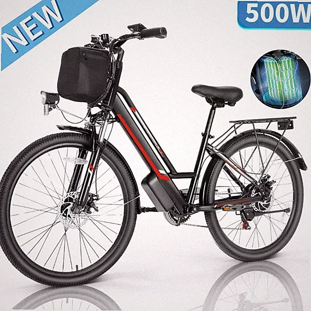 Adult Electric Commuting Bike with Carrier Rack, Low Step Frame Shimano 7 Speed