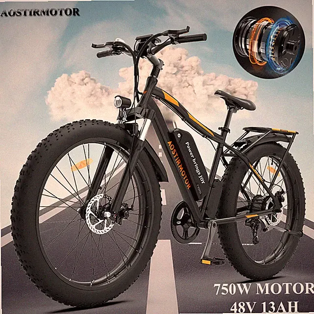 Aostirmotor E-bike 26" 750W 48V Electric Bike Mountain Bicycle Fat Tire Ebike