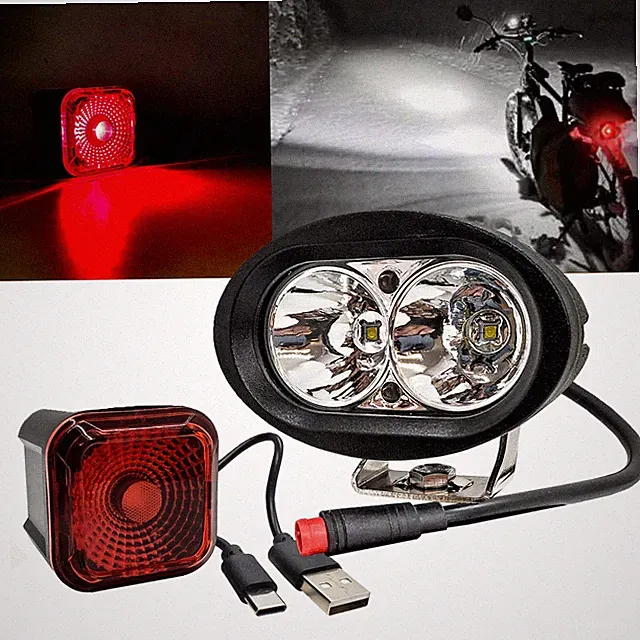 E-bike 8W LED Headlight 2 Pin Julet Plug & Smart Brake Light Lectric Juiced Bike