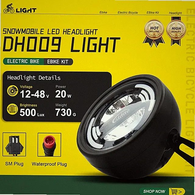 E-Bike Headlight DH009 2pin SM/Waterproof Plug 12-48V Front Light Spotlight Part