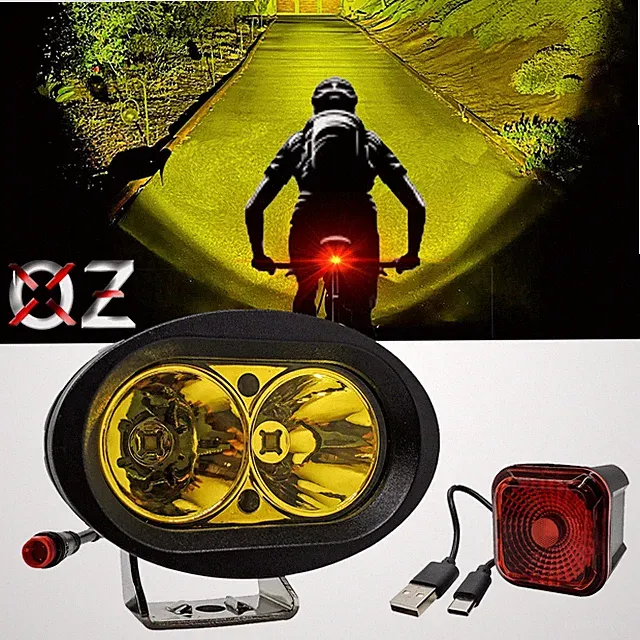 E-Bike Neon Yellow High Output LED Headlight & 4-Mode Smart Sensor Brake Light
