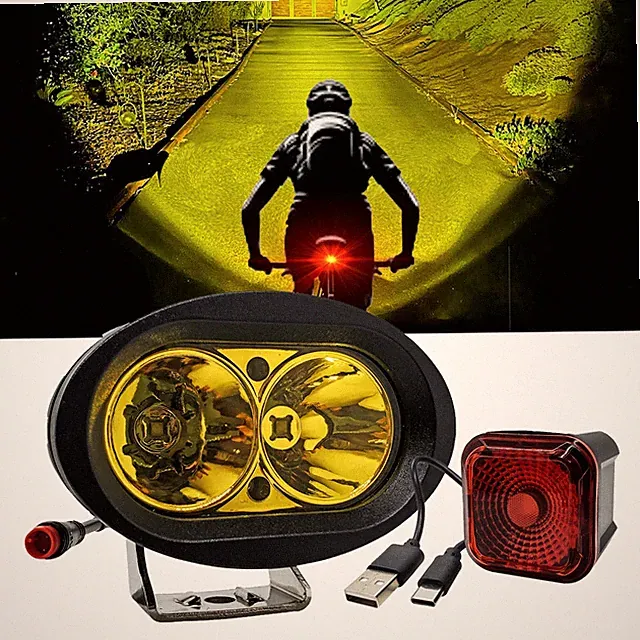 E-Bike Neon Yellow LED Headlight 2-Pin Julet Plug & Smart Brake Light Lectric