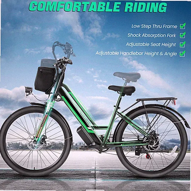 Electric Bikes 26in Low-Step Thru Cruiser Bicycle 500W 48V e Bike for Commuters*
