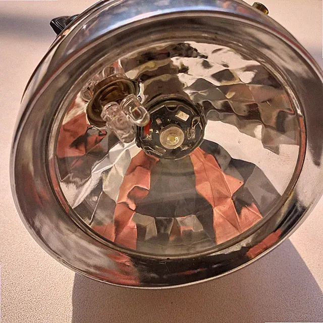 Headlight for bicycle, chrome, with LED lamps