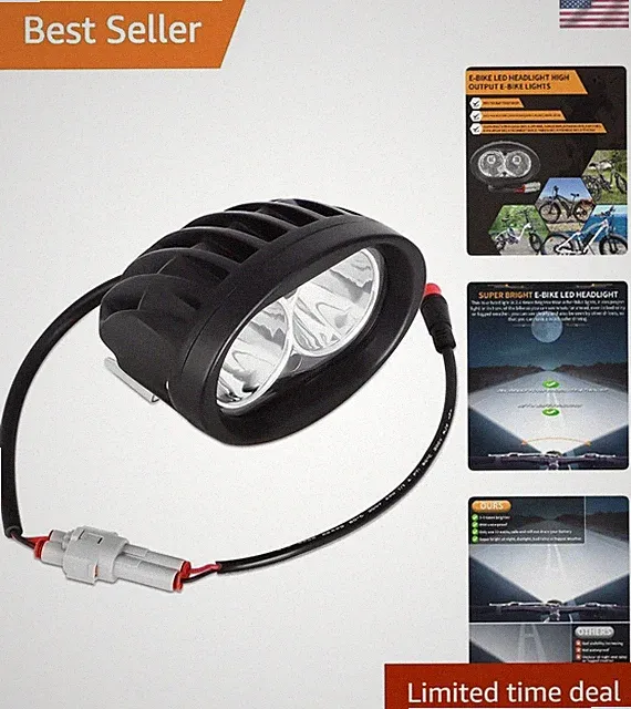 High Output E-Bike LED Headlight, Waterproof for Rad Power & More - 1 Setting