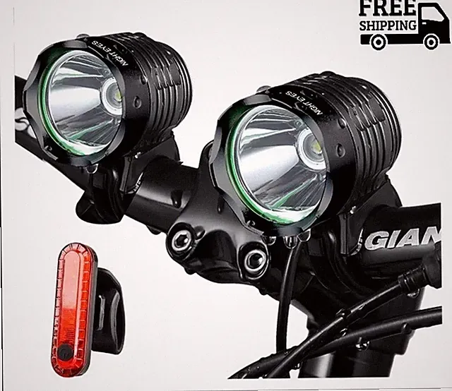 Night Eyes-2400 Lumens(1200LMx2) Mountain Bike Headlight Bike Light -Rechargeabl