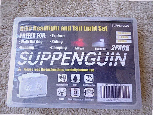Suppenguin Bicycle Bike Headlight Taillight Set LED Rechargeable; @c18