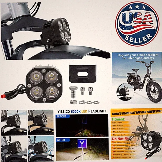 Ultra-Bright 6000K Adjustable Bike Headlight - Waterproof for Rad Power Bikes