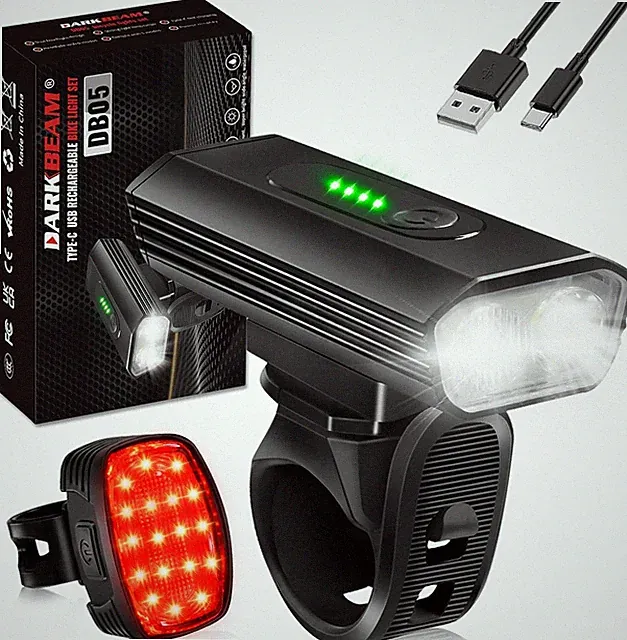 USB Rechargeable Bike Lights Set 6 Modes Bicycle Front Headlight and Back 4000LM